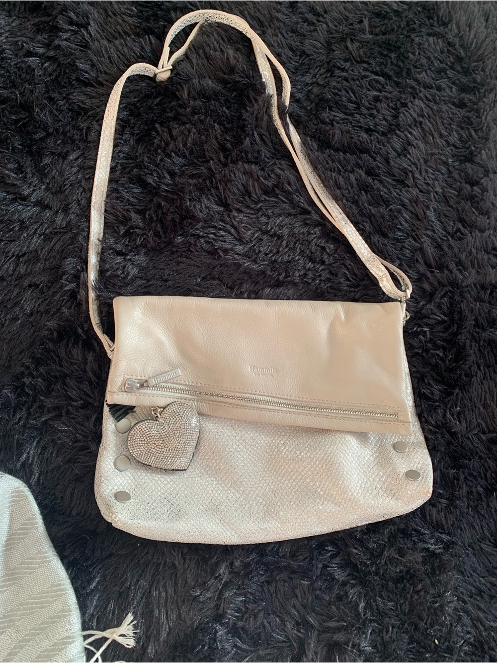 Chic Silver Crossbody Bag with Heart Charm Hammitt LG VIP